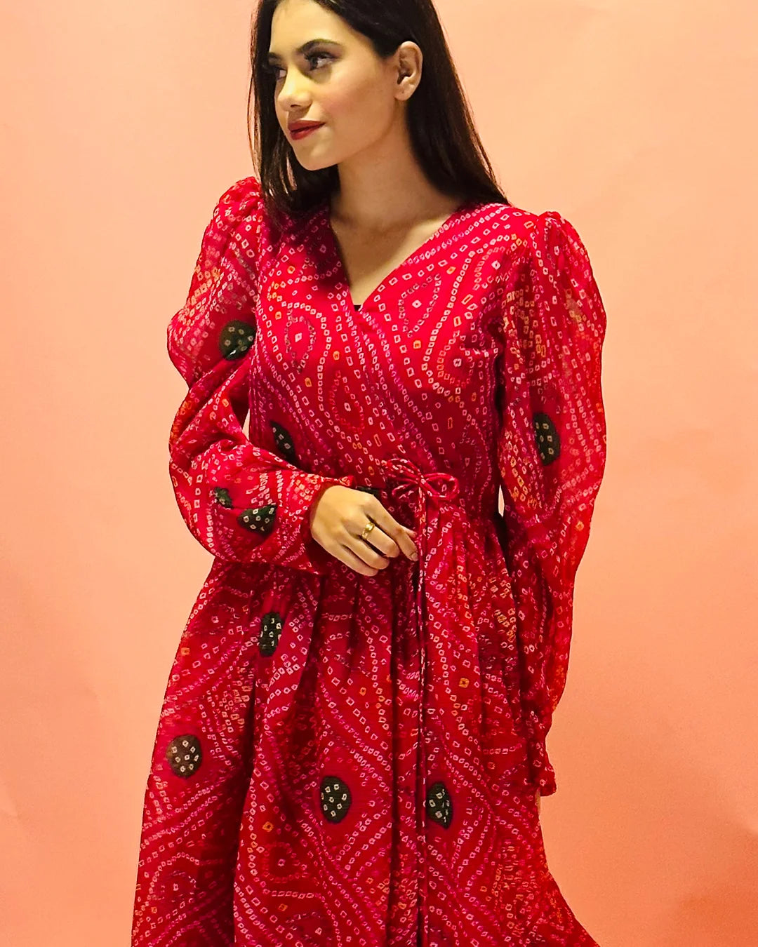 Gulaabi bandhani suit set