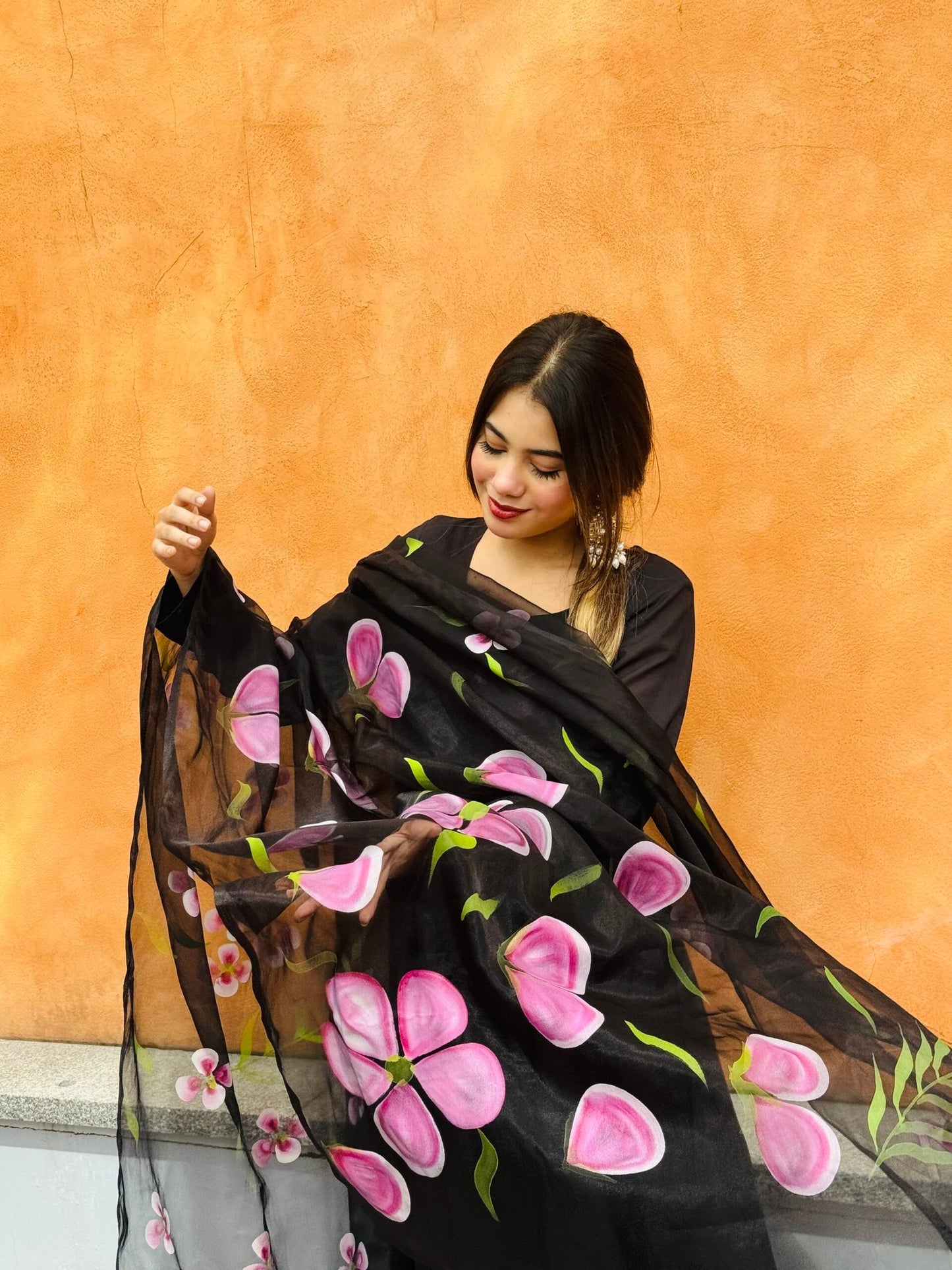 Laila Kalidar with handpainted dupatta