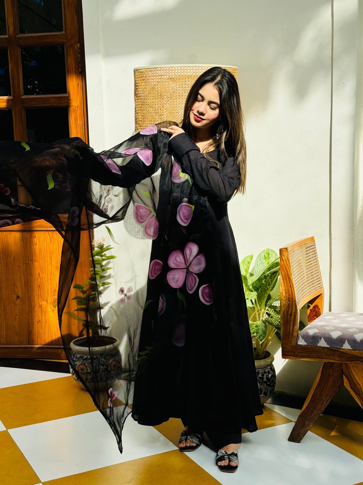 Laila Kalidar with handpainted dupatta