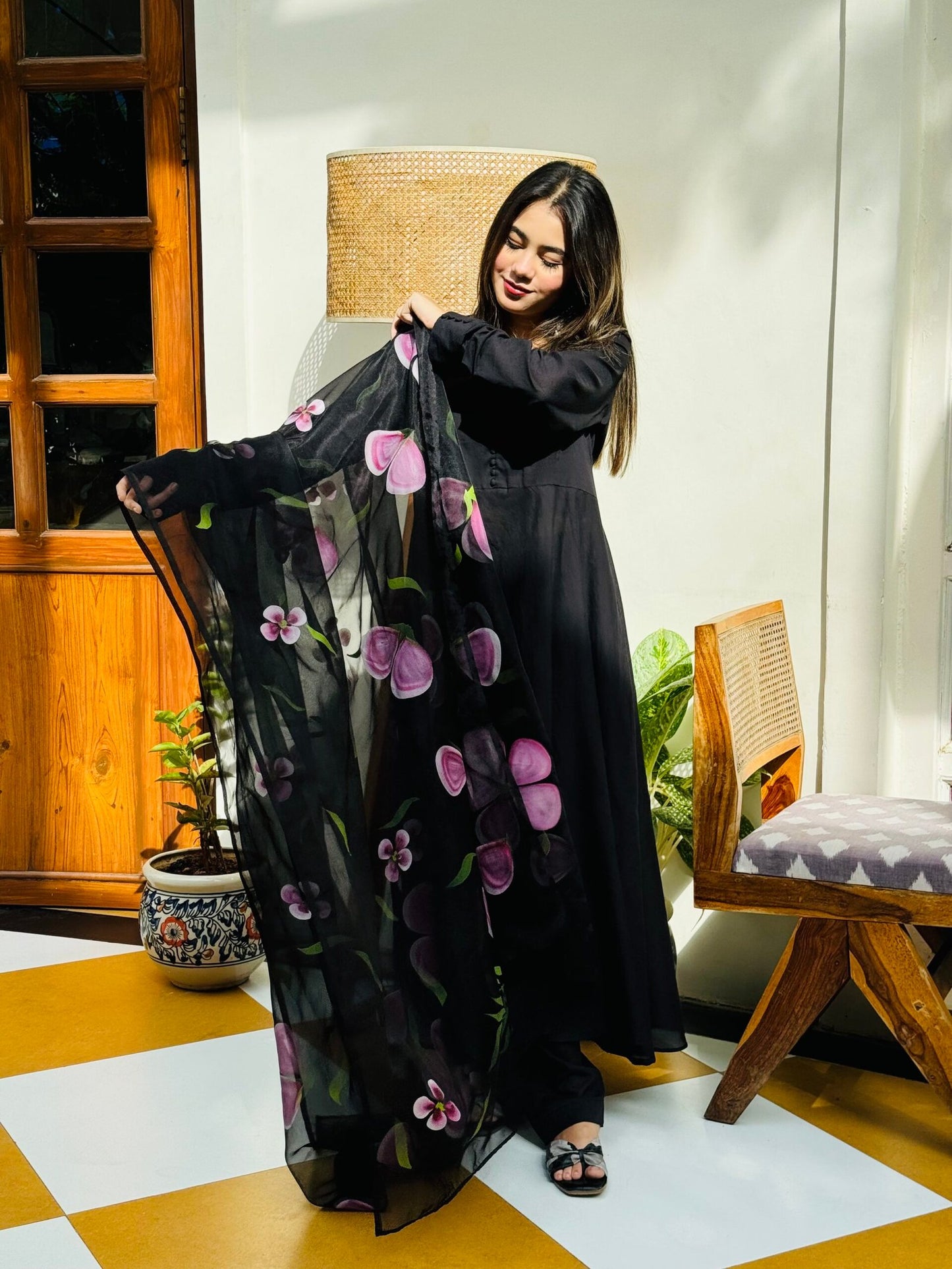 Laila Kalidar with handpainted dupatta